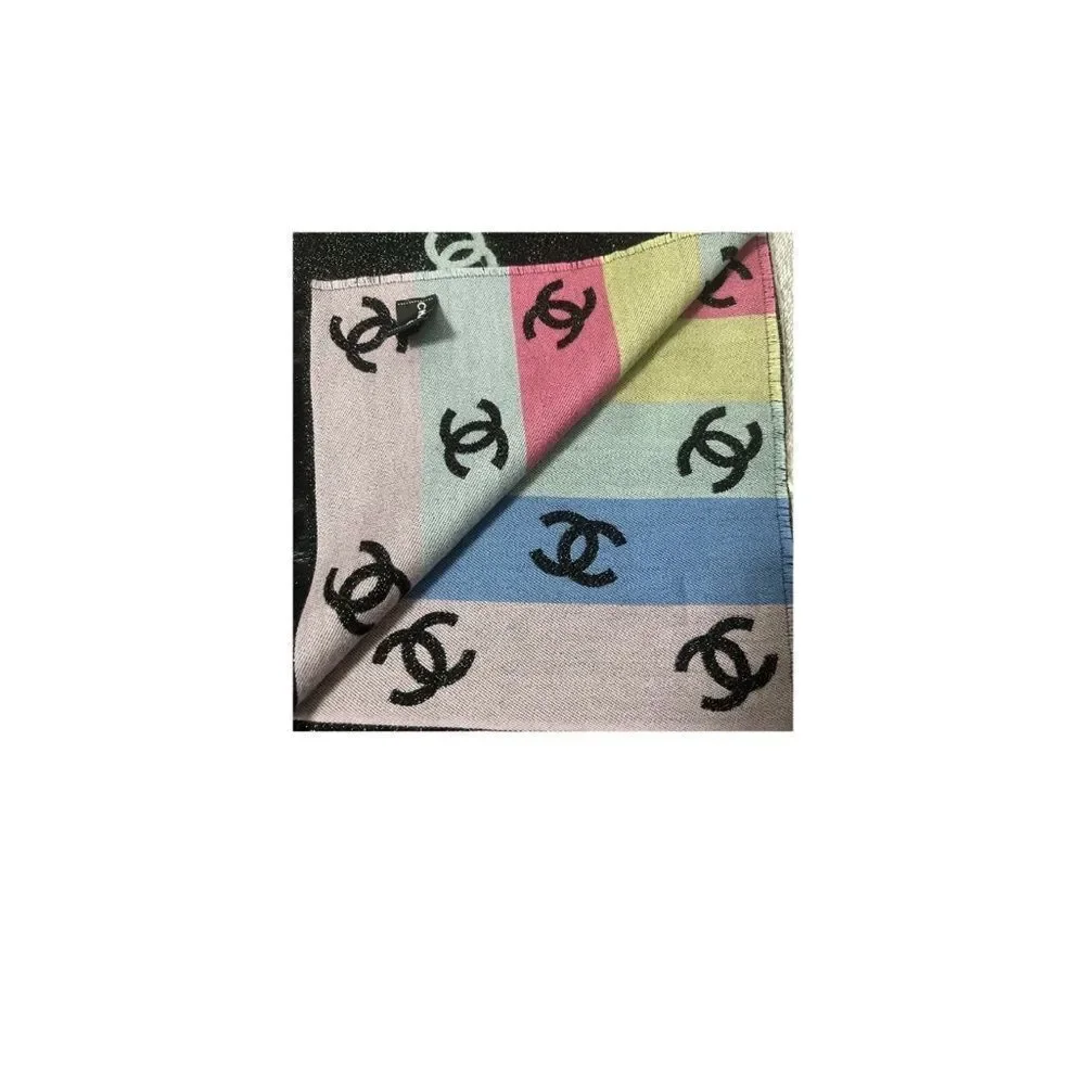 NWT Chanel Rainbow Shine Reversible CC Logo Cashmere Wool Silk Wrap Scarf 2024